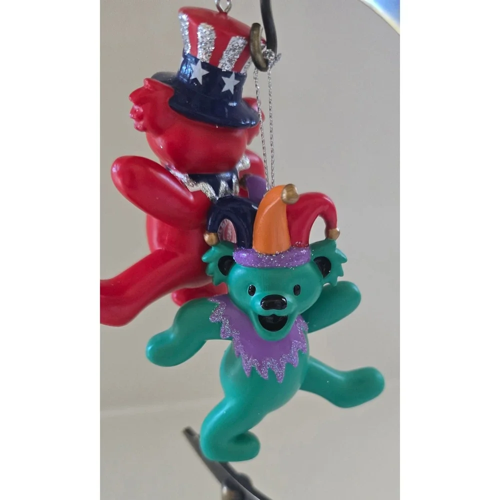 New Kurt Adler Grateful Dead Dancing Bears Ornaments Uncle Sam & Jester Set of 2
